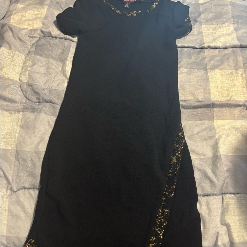 Elegant Black Midi Dress with Gold Accents